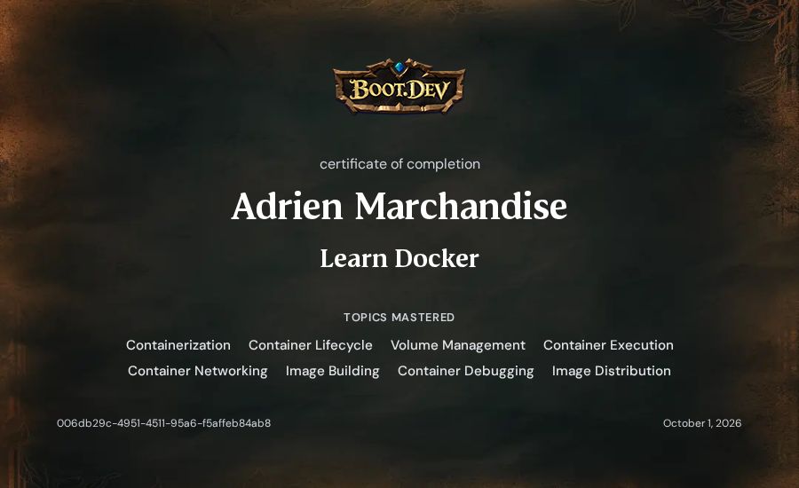 Adrien Marchandise's Boot.dev Learn Docker certificate