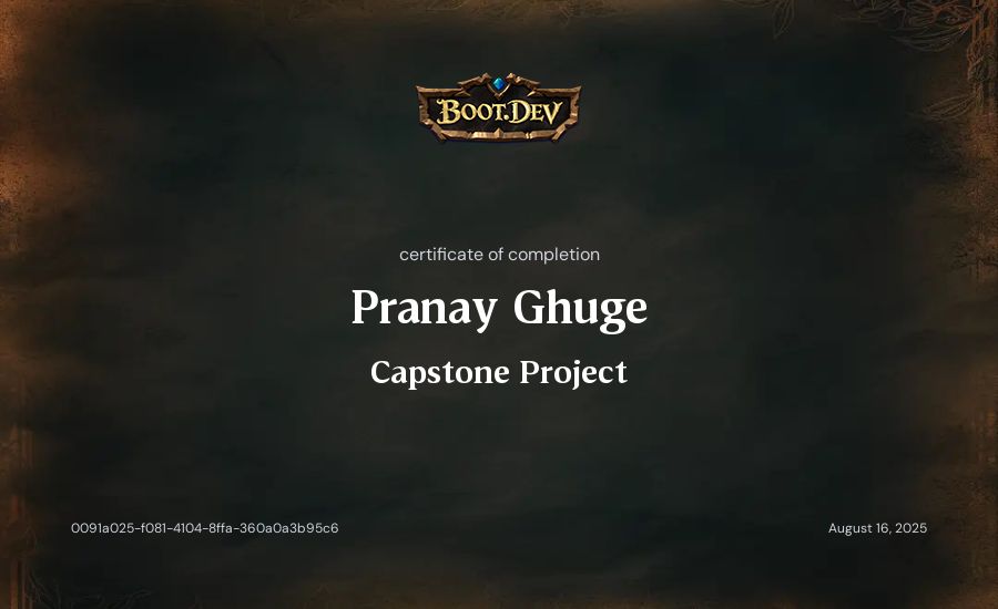 Pranay Ghuge's Boot.dev Capstone Project certificate