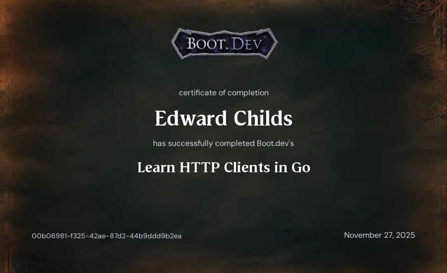 Edward Childs's Boot.dev Learn HTTP Clients in Go certificate