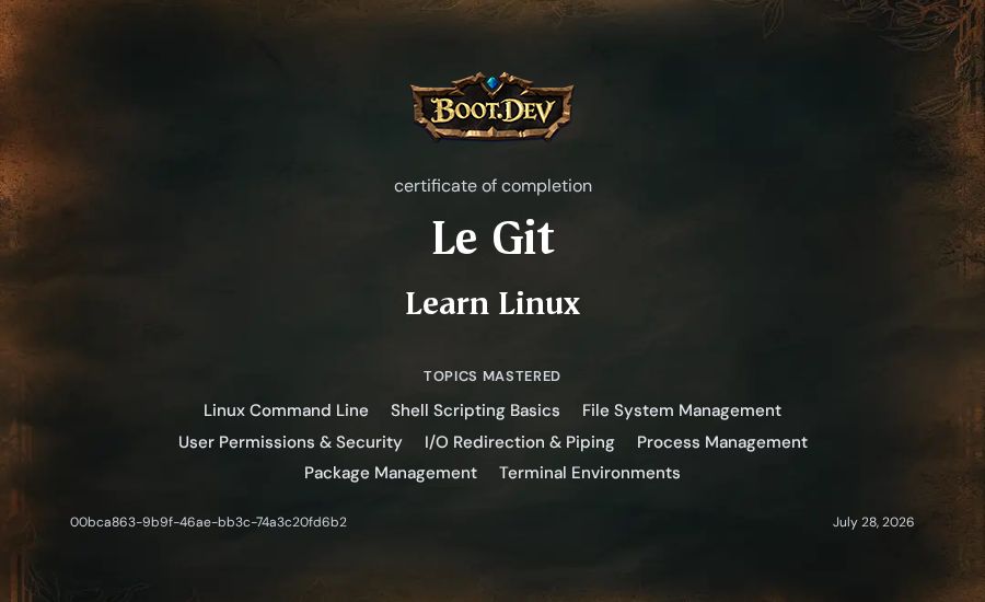 Le Git's Boot.dev Learn Linux certificate