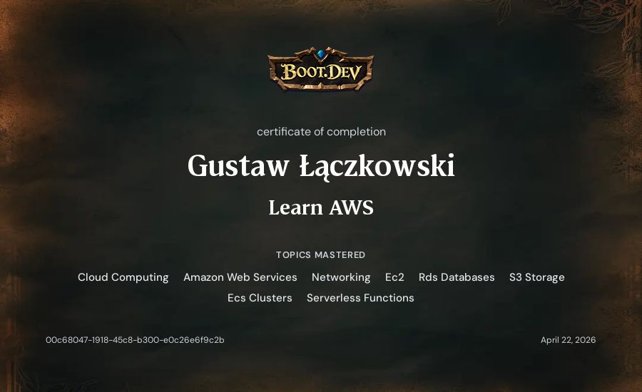 Gustaw Łączkowski's Boot.dev Learn AWS certificate