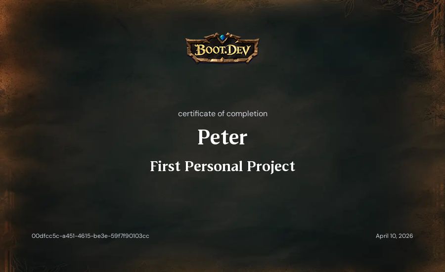 Peter's Boot.dev First Personal Project certificate