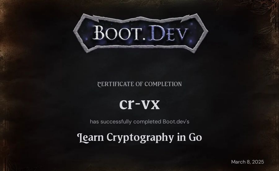 Antton's Boot.dev Learn Cryptography in Go certificate