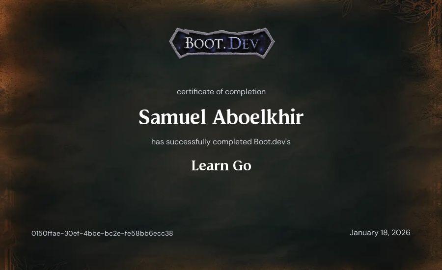 Samuel Aboelkhir's Boot.dev Learn Go certificate
