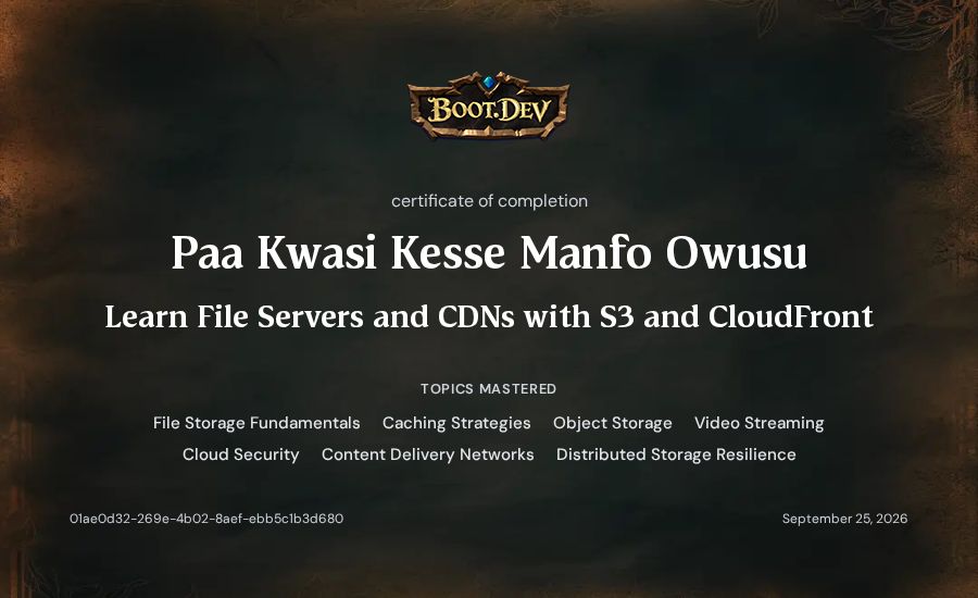 Paa Kwasi Kesse Manfo Owusu's Boot.dev Learn File Servers and CDNs with S3 and CloudFront certificate