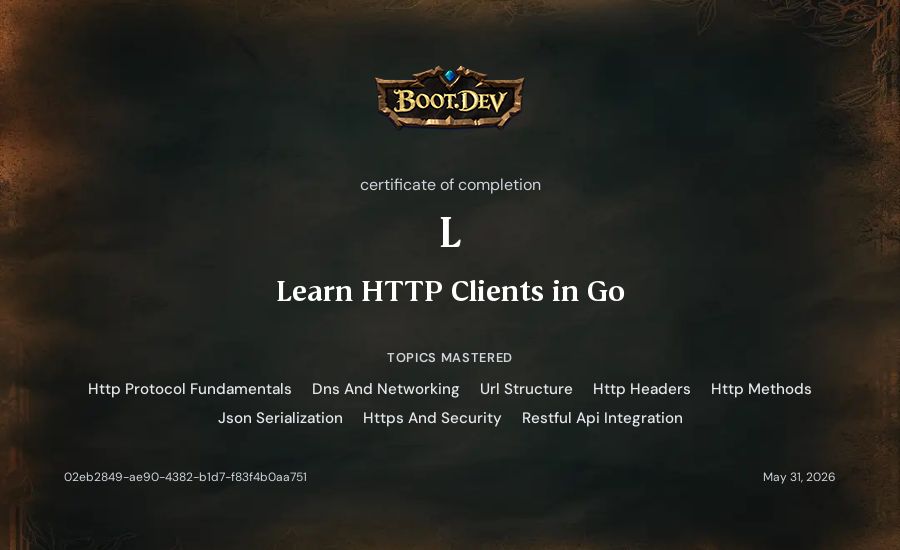 L's Boot.dev Learn HTTP Clients in Go certificate