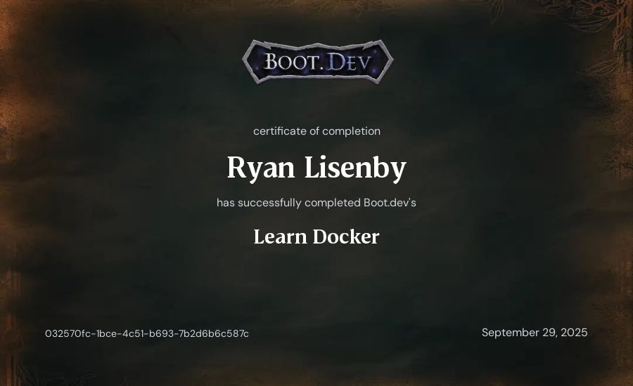 Ryan Lisenby's Boot.dev Learn Docker certificate