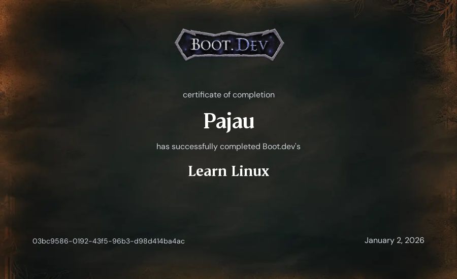 Pajau's Boot.dev Learn Linux certificate