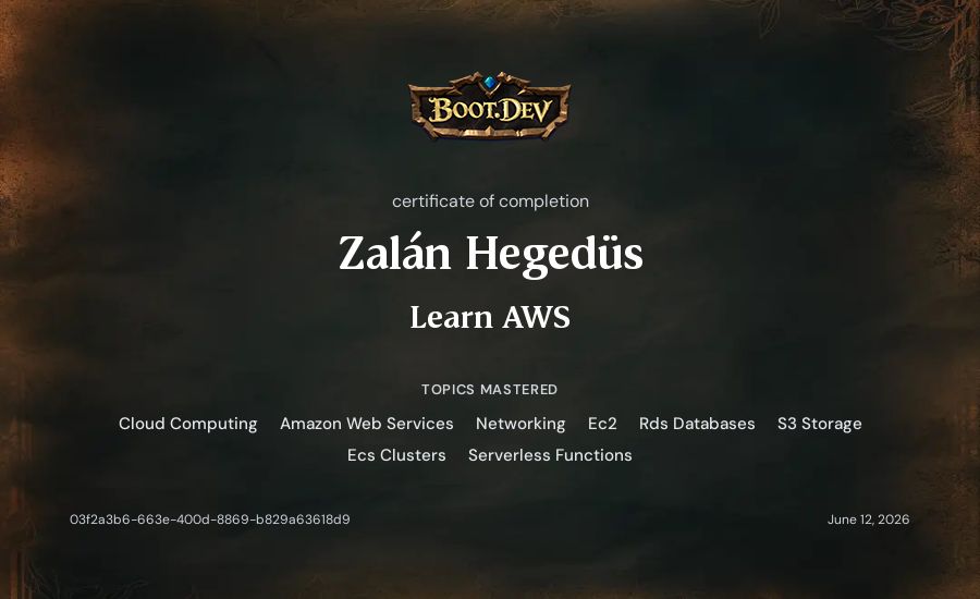 Zalán Hegedüs's Boot.dev Learn AWS certificate
