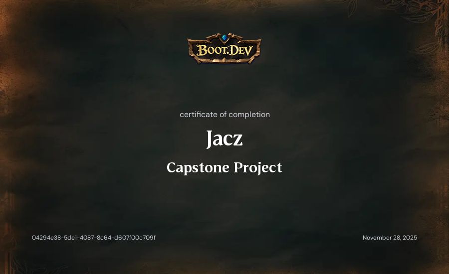 Jacz's Boot.dev Capstone Project certificate