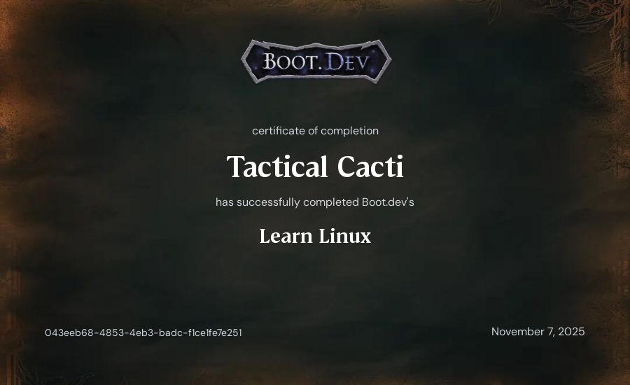 Jang Hun Oh's Boot.dev Learn Linux certificate