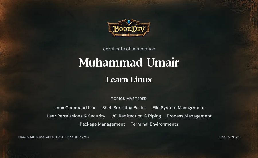 Muhammad Umair's Boot.dev Learn Linux certificate