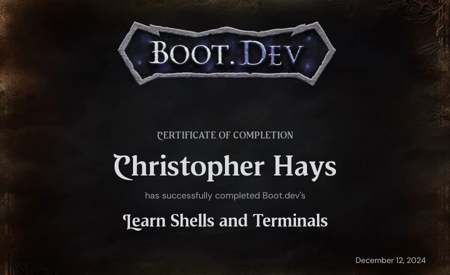 Christopher Hays's Boot.dev Learn Linux certificate