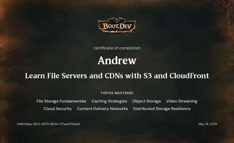 Andrew's Boot.dev Learn File Servers and CDNs with S3 and CloudFront certificate