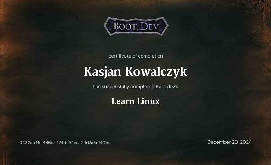 Kasjan Kowalczyk's Boot.dev Learn Linux certificate