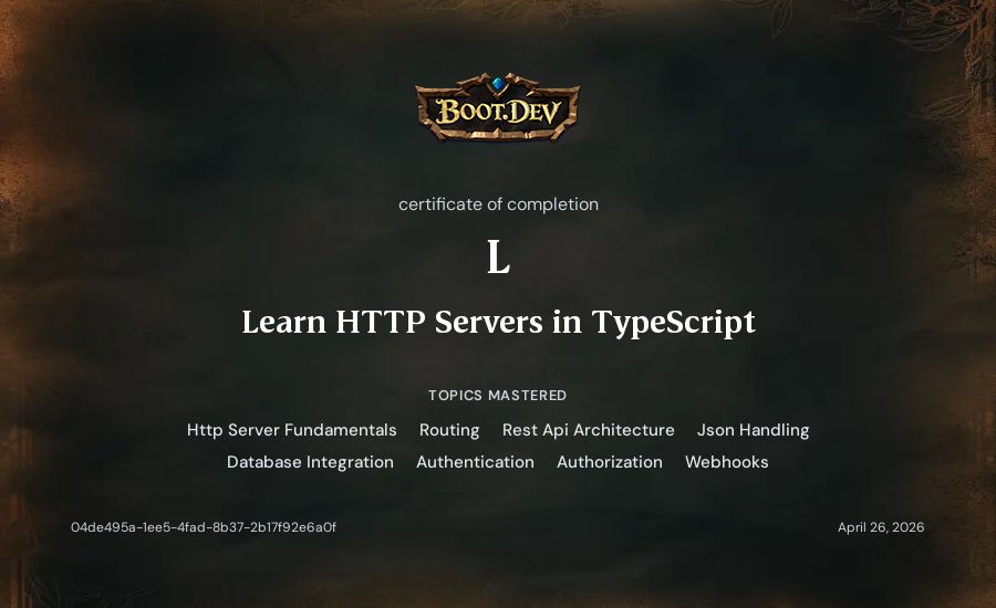 L's Boot.dev Learn HTTP Servers in TypeScript certificate
