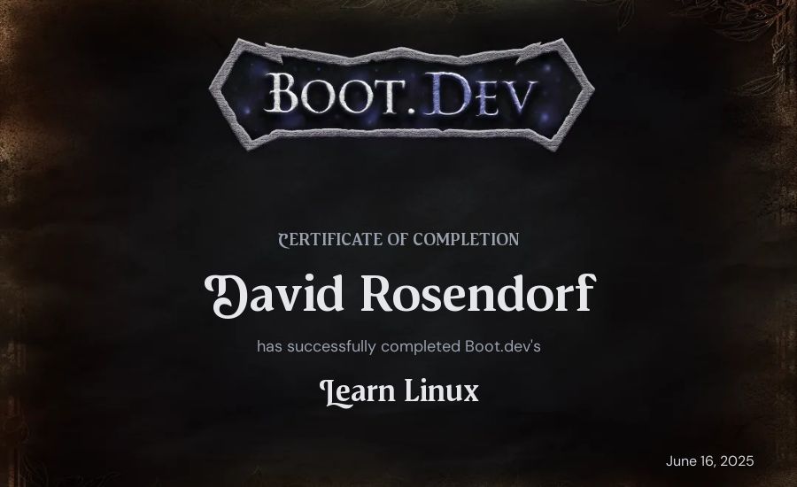 Dorf's Boot.dev Learn Linux certificate