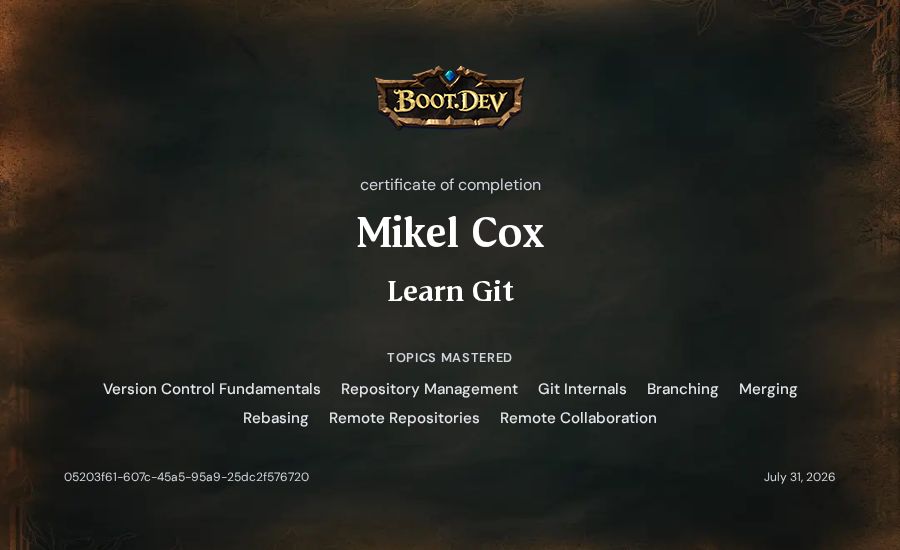Mikel Cox's Boot.dev Learn Git certificate