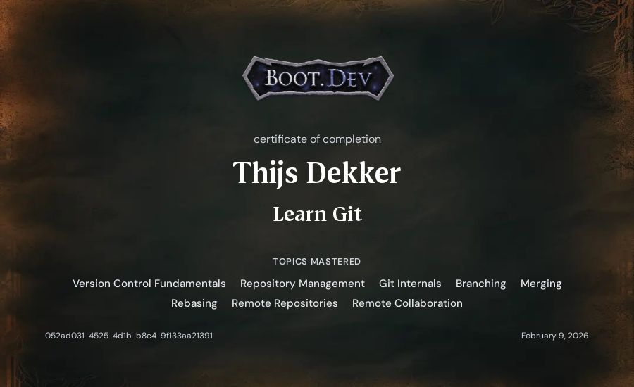 Thijs Dekker's Boot.dev Learn Git certificate