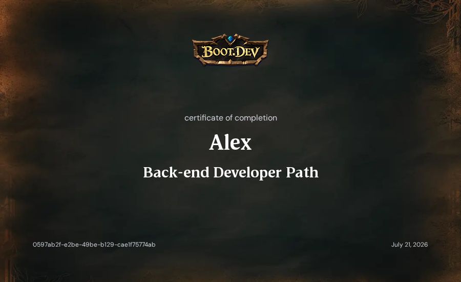 Alex's Boot.dev Back-end Developer Path certificate