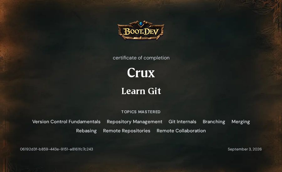 Crux's Boot.dev Learn Git certificate