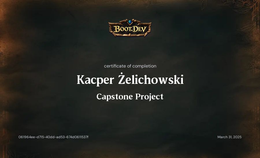 Kacper Żelichowski's Boot.dev Capstone Project certificate