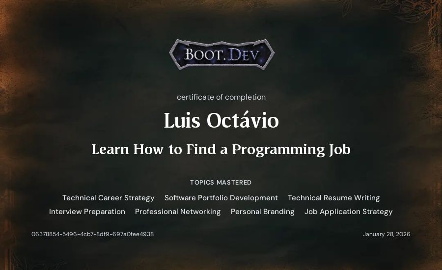 Luis Octávio's Boot.dev Learn How to Find a Programming Job certificate