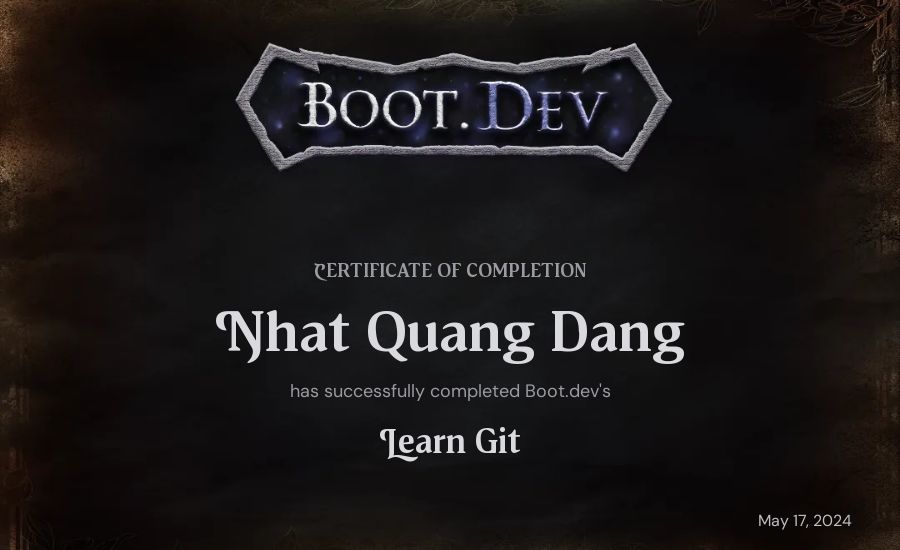 Nhat Quang Dang's Boot.dev Learn Git certificate