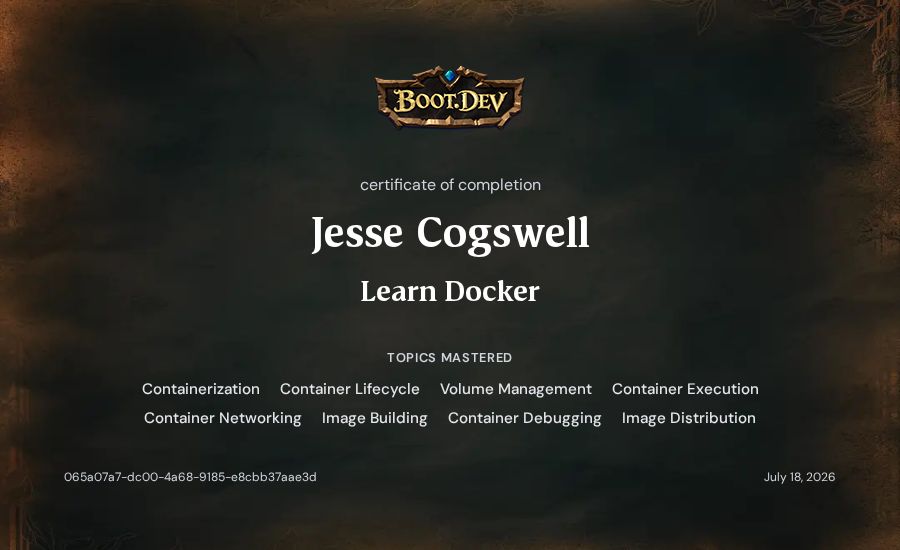 Jesse Cogswell's Boot.dev Learn Docker certificate