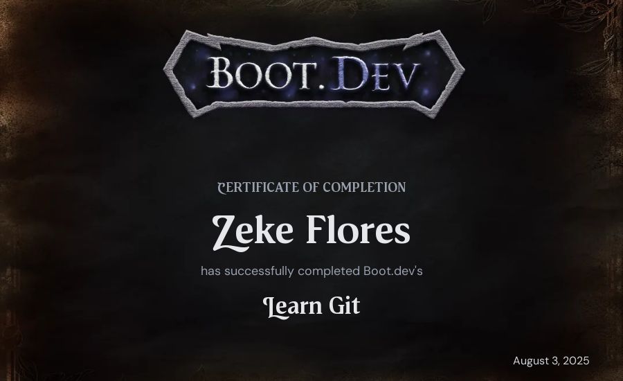 Zeke F's Boot.dev Learn Git certificate