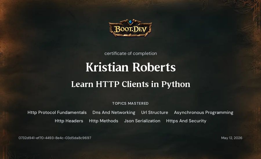 Kristian Roberts's Boot.dev Learn HTTP Clients in Python certificate