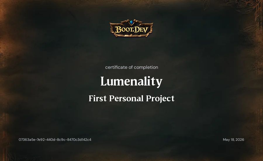 Lumenality's Boot.dev First Personal Project certificate