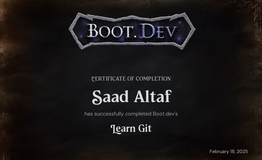 Saad Altaf's Boot.dev Learn Git certificate