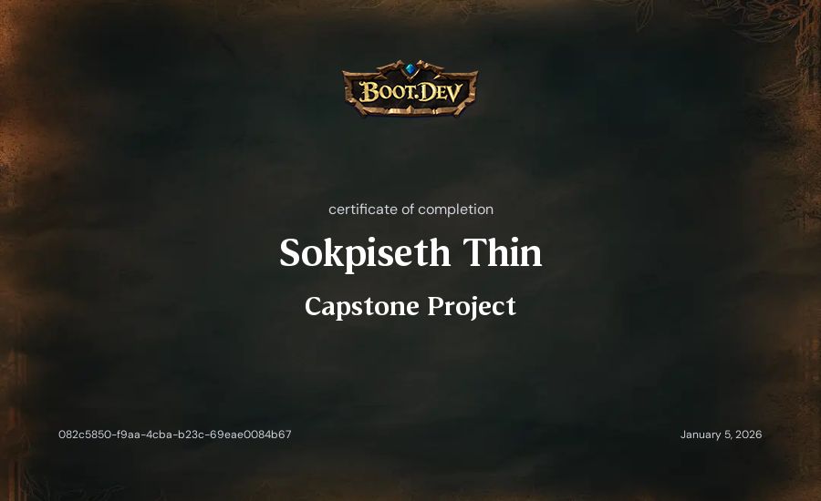 Sokpiseth Thin's Boot.dev Capstone Project certificate