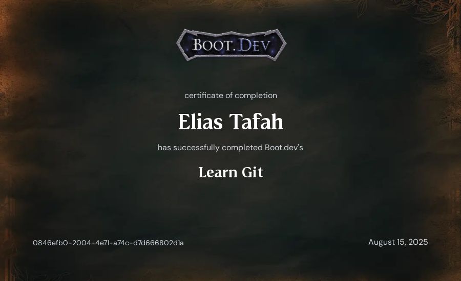 Elias Tafah's Boot.dev Learn Git certificate