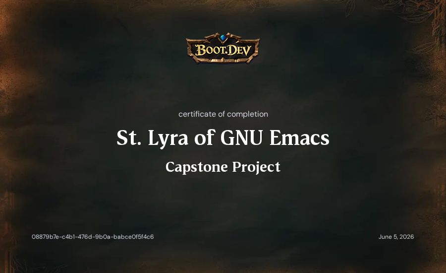 St. Lyra of GNU Emacs's Boot.dev Capstone Project certificate