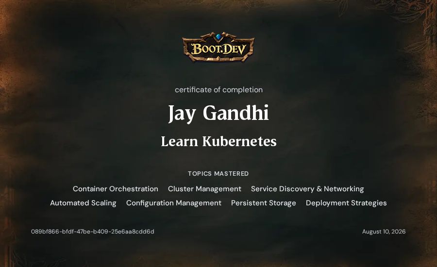 Jay Gandhi's Boot.dev Learn Kubernetes certificate