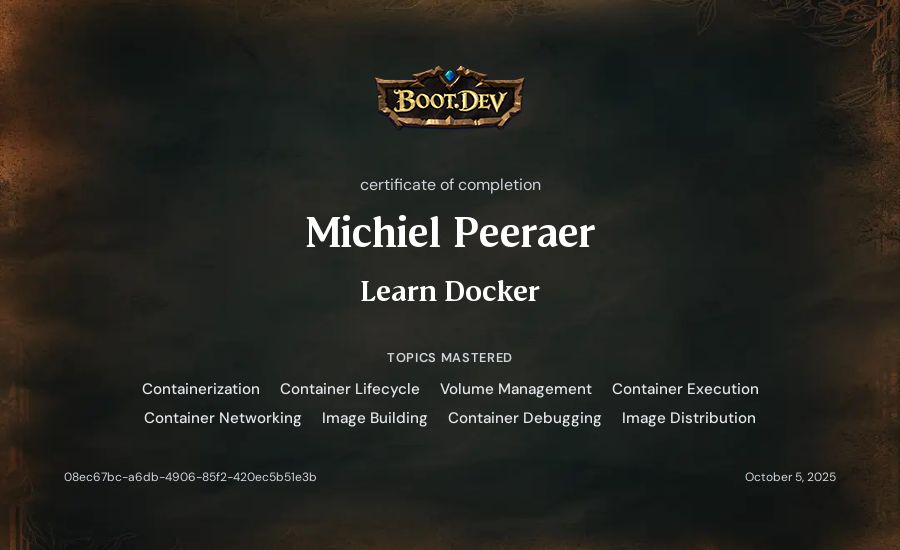 Michiel Peeraer's Boot.dev Learn Docker certificate