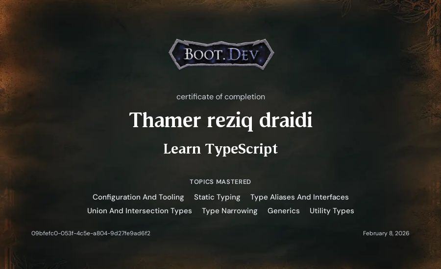Thamer reziq draidi's Boot.dev Learn TypeScript certificate