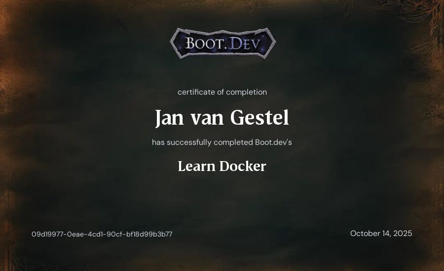 Jan van Gestel's Boot.dev Learn Docker certificate