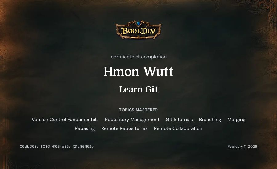 Hmon Wutt's Boot.dev Learn Git certificate