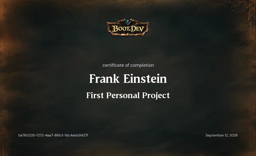 Frank Einstein's Boot.dev First Personal Project certificate