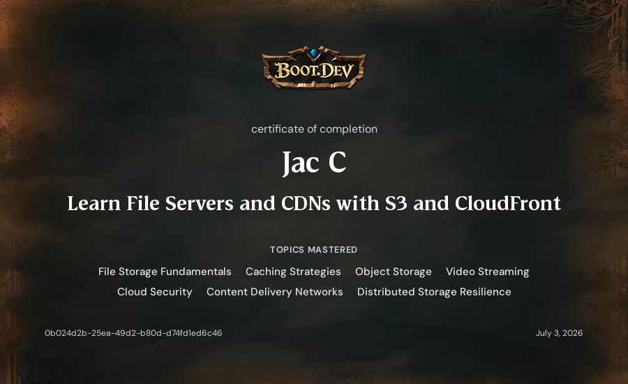 Jac C's Boot.dev Learn File Servers and CDNs with S3 and CloudFront certificate