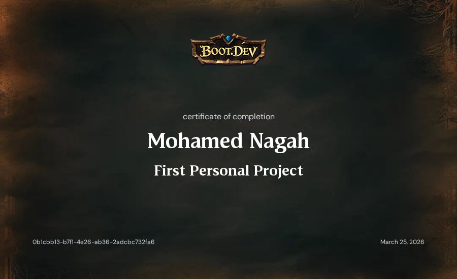 Mohamed Nagah's Boot.dev First Personal Project certificate