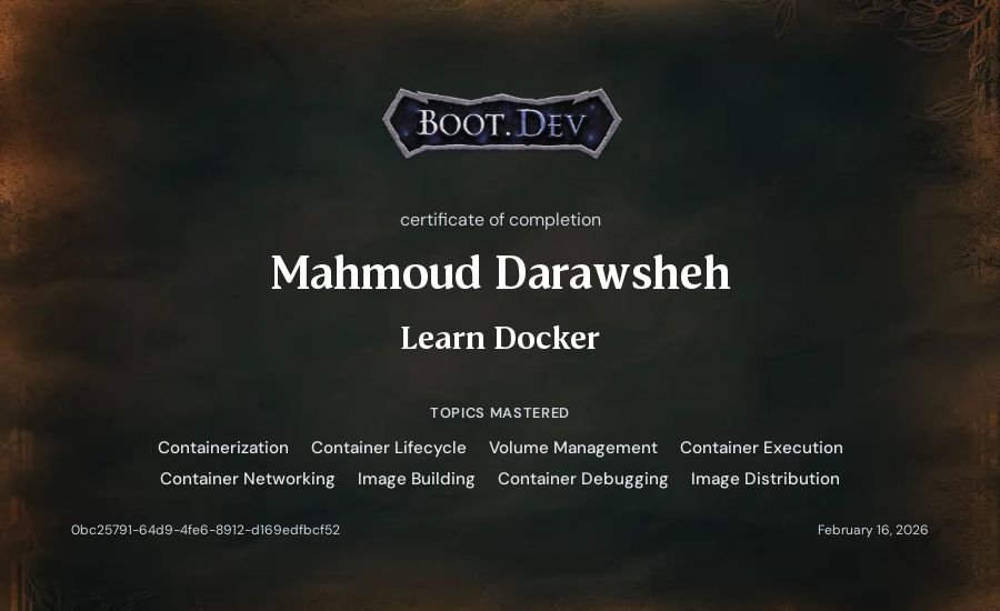 Mahmoud Darawsheh's Boot.dev Learn Docker certificate