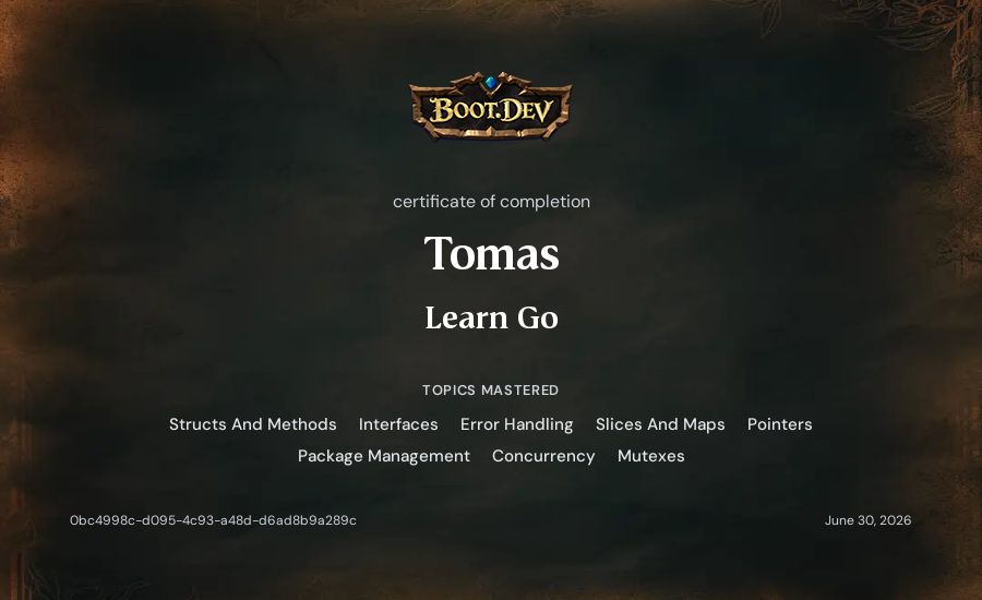Tomas's Boot.dev Learn Go certificate