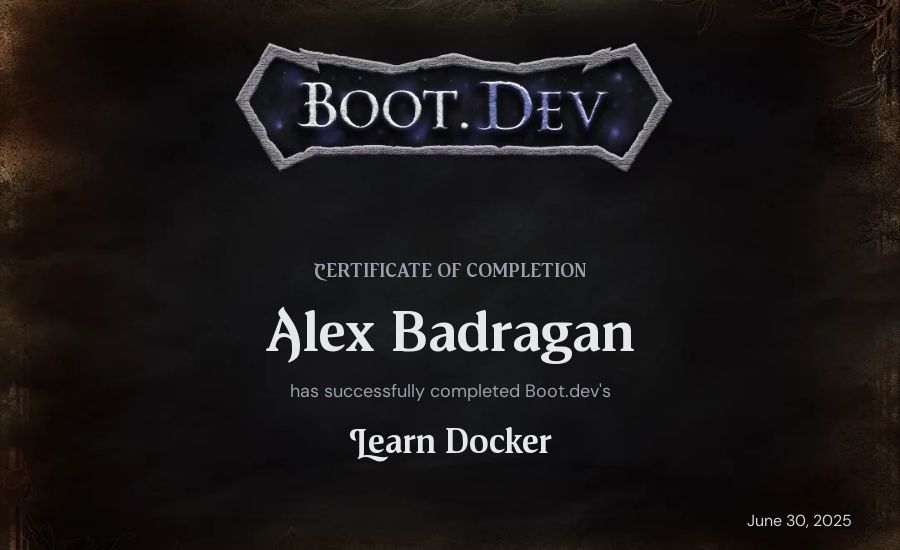 Alex Badragan's Boot.dev Learn Docker certificate