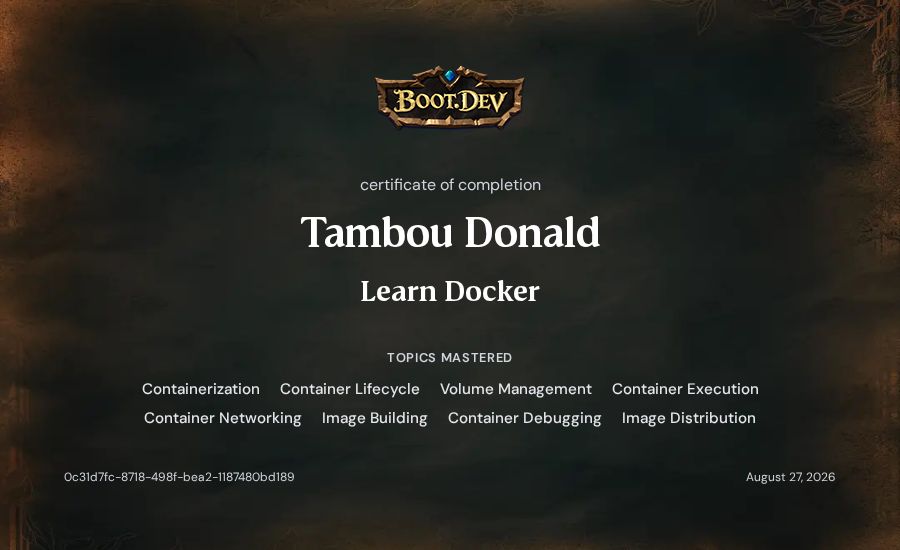 Tambou Donald's Boot.dev Learn Docker certificate