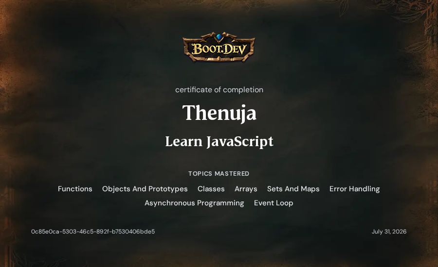 Thenuja's Boot.dev Learn JavaScript certificate