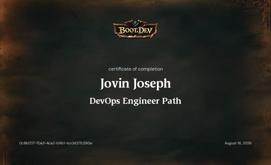 Jovin Joseph's Boot.dev DevOps Engineer Path certificate